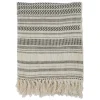 Blankets & Throws-Kirkland's Home Natural Block Print Throw With Fringe Ivory/Gray