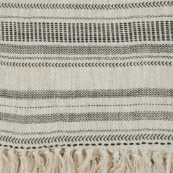 Blankets & Throws-Kirkland's Home Natural Block Print Throw With Fringe Ivory/Gray