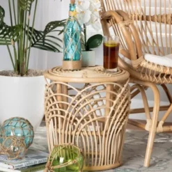 Accent & End Tables-Kirkland's Home Natural Boho Rattan Weave Accent Table