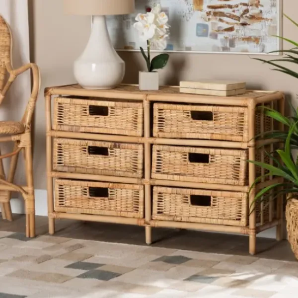 Cabinets & Sideboards-Kirkland's Home Natural Boho Rattan Weave Storage Cabinet