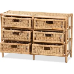 Cabinets & Sideboards-Kirkland's Home Natural Boho Rattan Weave Storage Cabinet