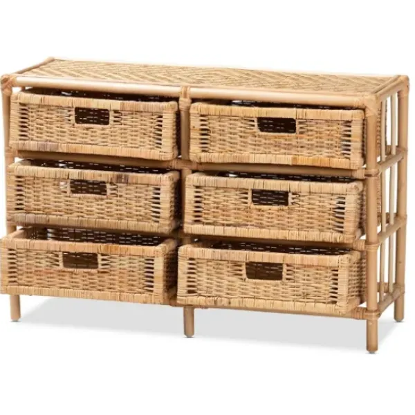 Cabinets & Sideboards-Kirkland's Home Natural Boho Rattan Weave Storage Cabinet