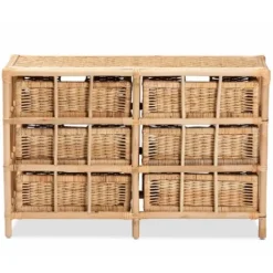 Cabinets & Sideboards-Kirkland's Home Natural Boho Rattan Weave Storage Cabinet