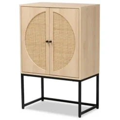 Cabinets & Sideboards-Kirkland's Home Natural Cane And Wood 2-Door Cabinet