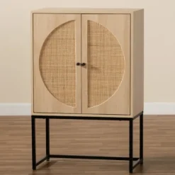 Cabinets & Sideboards-Kirkland's Home Natural Cane And Wood 2-Door Cabinet