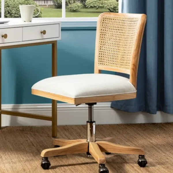 Office Furniture-Kirkland's Home Natural Cane Back Linen Office Chair