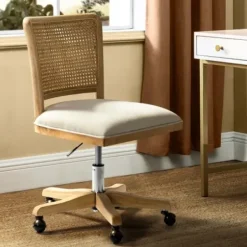 Office Furniture-Kirkland's Home Natural Cane Back Suede Office Chair