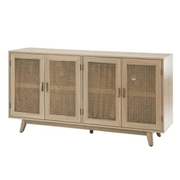 Cabinets & Sideboards-Kirkland's Home Natural Cane Wood Storage Media Cabinet Tan