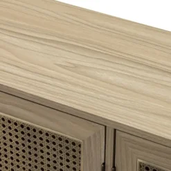Cabinets & Sideboards-Kirkland's Home Natural Cane Wood Storage Media Cabinet Tan