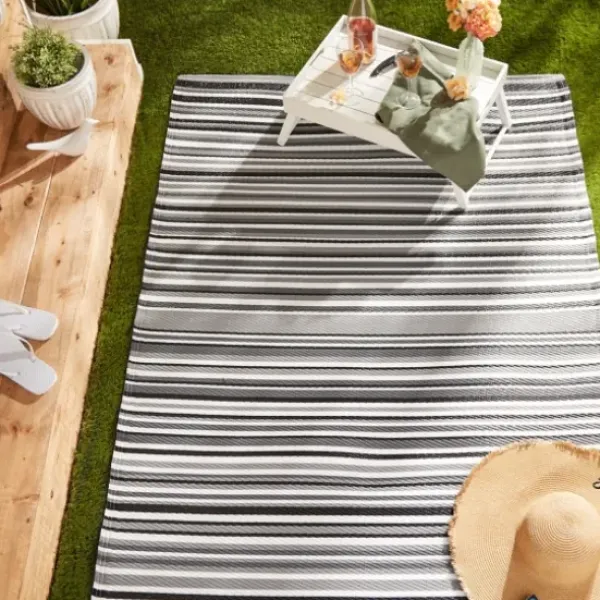 Outdoor Rugs-Kirkland's Home Natural Canva Striped Outdoor Area Rug, 4X7 Tan