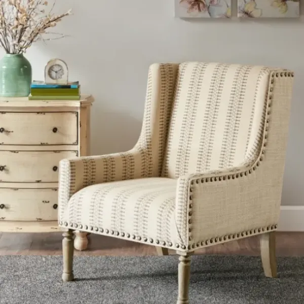 Accent Chairs-Kirkland's Home Natural Cara Stripe Accent Chair Tan