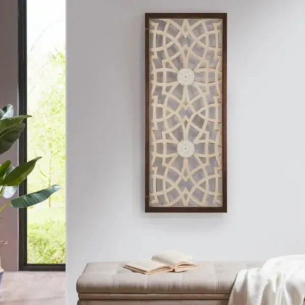 Wall Plaques-Kirkland's Home Natural Carved Damask Wooden Wall Plaque Tan