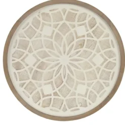 Wall Plaques-Kirkland's Home Natural Carved Wood Medallion Round Wall Plaque Tan