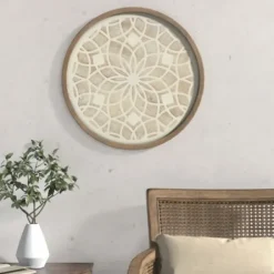 Wall Plaques-Kirkland's Home Natural Carved Wood Medallion Round Wall Plaque Tan