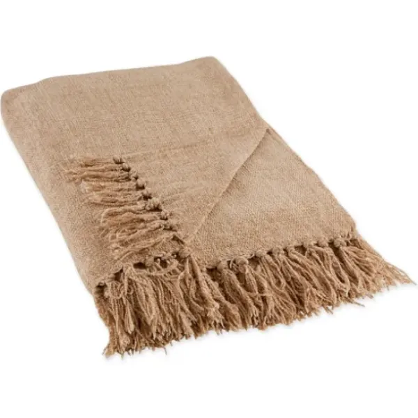 Blankets & Throws-Kirkland's Home Natural Chenille Fringe Throw Tan