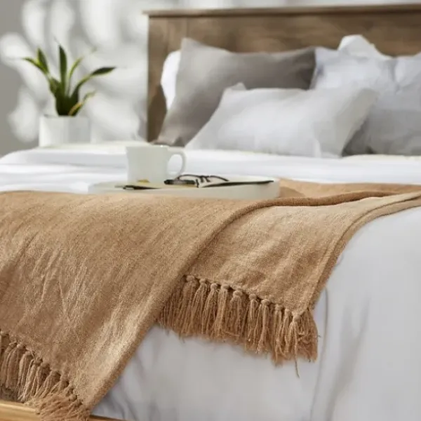 Blankets & Throws-Kirkland's Home Natural Chenille Fringe Throw Tan