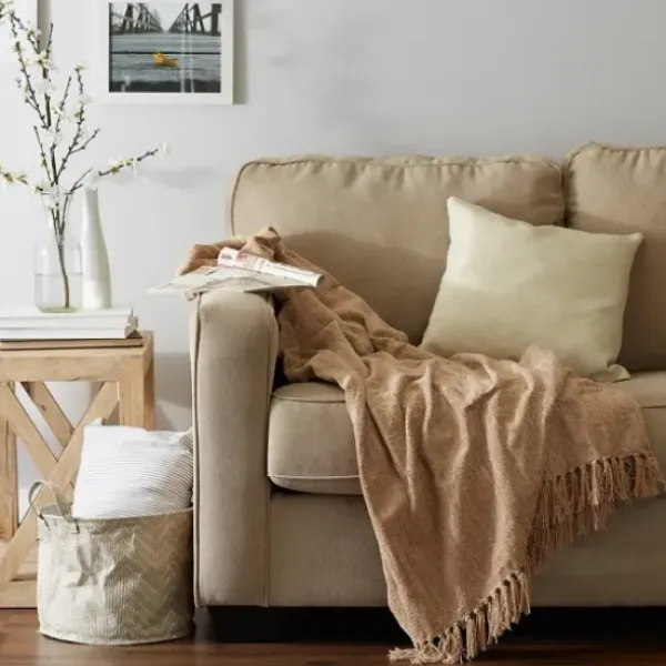Blankets & Throws-Kirkland's Home Natural Chenille Fringe Throw Tan