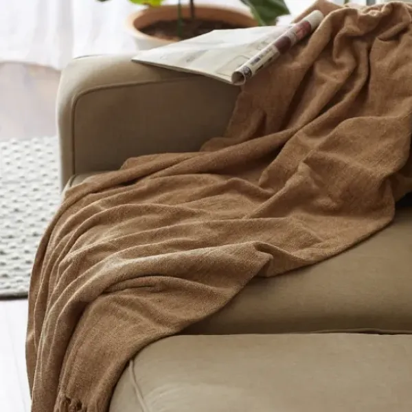 Blankets & Throws-Kirkland's Home Natural Chenille Fringe Throw Tan