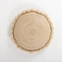 Pillows-Kirkland's Home Natural Cleo Jute Pom Pom Pillow Tan
