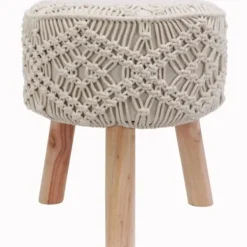 Benches & Ottomans-Kirkland's Home Natural Crochet Stool Tan/Ivory