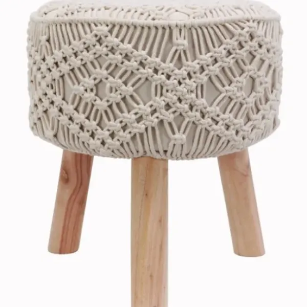 Benches & Ottomans-Kirkland's Home Natural Crochet Stool Tan/Ivory