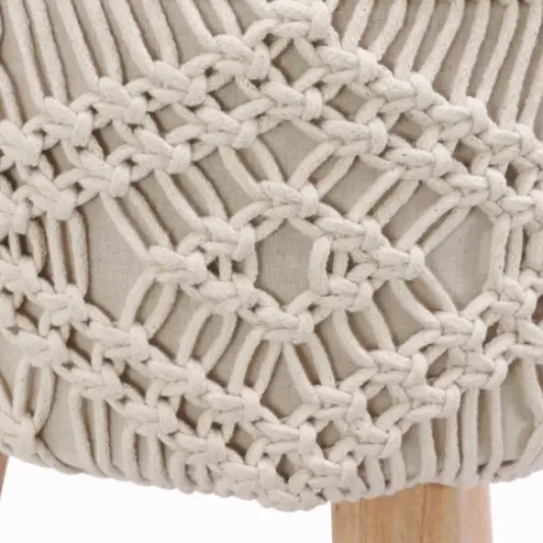 Benches & Ottomans-Kirkland's Home Natural Crochet Stool Tan/Ivory