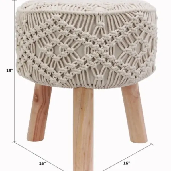 Benches & Ottomans-Kirkland's Home Natural Crochet Stool Tan/Ivory