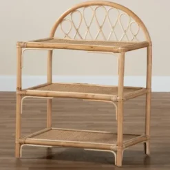 Bookshelves-Kirkland's Home Natural Curled Rattan 3-Tiered Bookcase