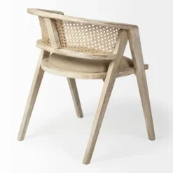 Dining Chairs-Kirkland's Home Natural Curved Rat And Linen Dining Chair Tan