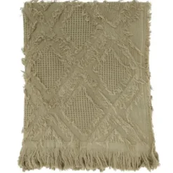 Blankets & Throws-Kirkland's Home Natural Diamond Pattern Throw Blanket Tan