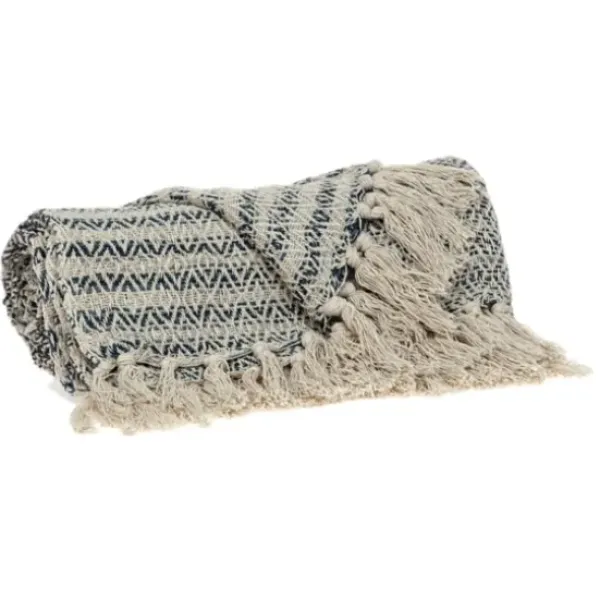 Blankets & Throws-Kirkland's Home Natural Diamond Wool Handloomed Tassel Throw Ivory/Gray/Tan