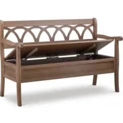 Benches & Ottomans-Kirkland's Home Natural Driftwood Fretwork Back Storage Bench Brown