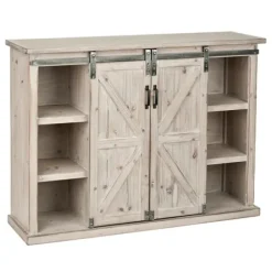 Entryway Furniture-Kirkland's Home Natural Farmhouse Sliding Door Cabinet Gray