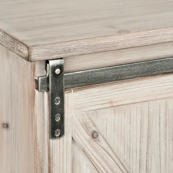 Entryway Furniture-Kirkland's Home Natural Farmhouse Sliding Door Cabinet Gray