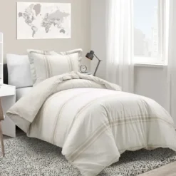 Duvets-Kirkland's Home Natural Farmhouse Stripe 2-Pc. Twin Xl Duvet Set Tan