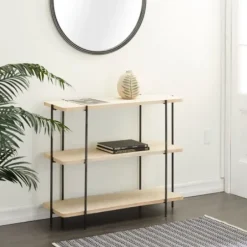 Console Tables-Kirkland's Home Natural Fir Open 3-Tier Console Table Tan/Black