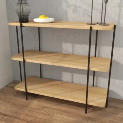 Console Tables-Kirkland's Home Natural Fir Open 3-Tier Console Table Tan/Black