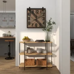 Console Tables-Kirkland's Home Natural Fir Open 3-Tier Console Table Tan/Black