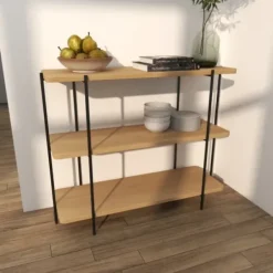 Console Tables-Kirkland's Home Natural Fir Open 3-Tier Console Table Tan/Black