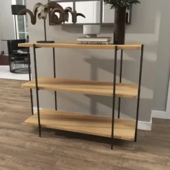Console Tables-Kirkland's Home Natural Fir Open 3-Tier Console Table Tan/Black
