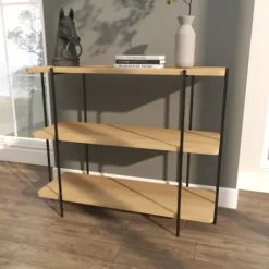 Console Tables-Kirkland's Home Natural Fir Open 3-Tier Console Table Tan/Black