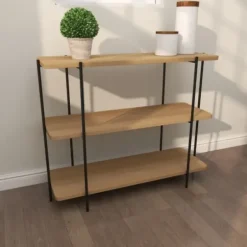 Console Tables-Kirkland's Home Natural Fir Open 3-Tier Console Table Tan/Black