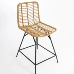 Bar Stools & Counter Height Stools-Kirkland's Home Natural Fishbone Rattan Counter Stool Tan/Black