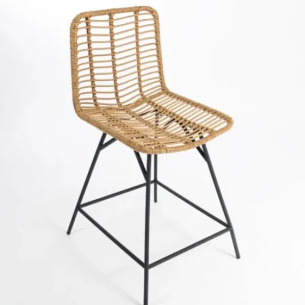 Bar Stools & Counter Height Stools-Kirkland's Home Natural Fishbone Rattan Counter Stool Tan/Black