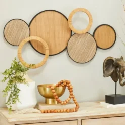 Wall Plaques-Kirkland's Home Natural Floating Disks Bamboo Wall Plaque Tan/Black