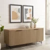 Cabinets & Sideboards-Kirkland's Home Natural Fluted Wood 4-Door Scandinavian Cabinet Tan