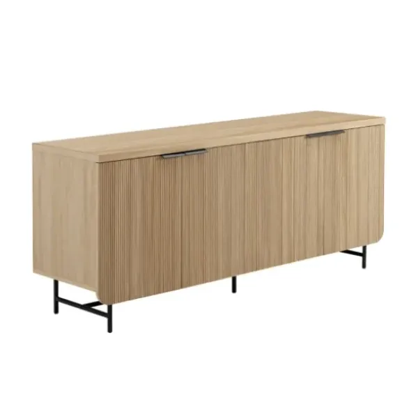 Cabinets & Sideboards-Kirkland's Home Natural Fluted Wood 4-Door Scandinavian Cabinet Tan