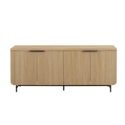 Cabinets & Sideboards-Kirkland's Home Natural Fluted Wood 4-Door Scandinavian Cabinet Tan