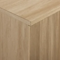 Cabinets & Sideboards-Kirkland's Home Natural Fluted Wood 4-Door Scandinavian Cabinet Tan