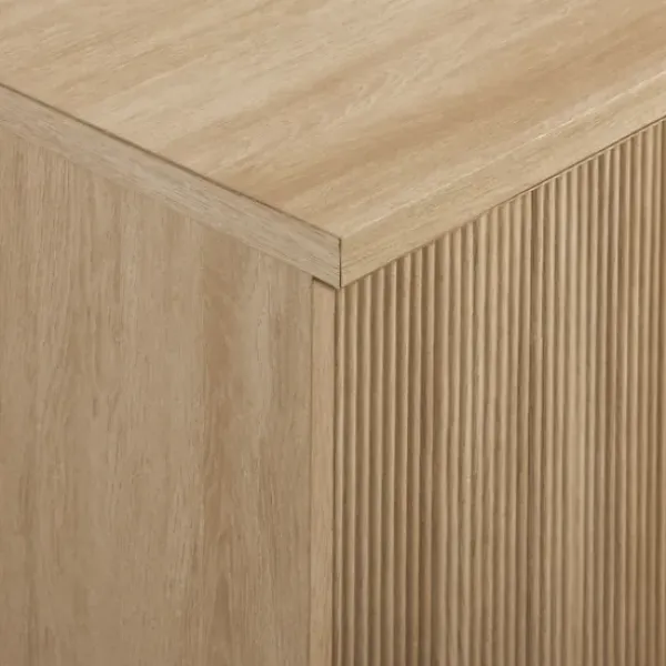 Cabinets & Sideboards-Kirkland's Home Natural Fluted Wood 4-Door Scandinavian Cabinet Tan